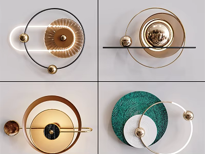 Modern Wall Decor With Geometric Metal Rings Spherical Accents And Gold Green Tones 3d model