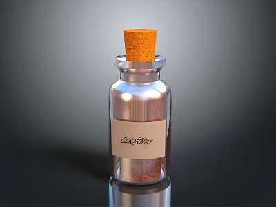 Clear Glass Bottle With Cork Stopper And Brown Powder Labeled CocoBitz 3d model