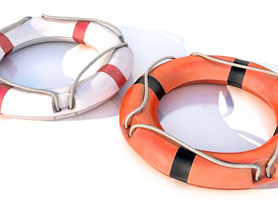 Public Facility Safety Lifebuoy Equipment With Red White Orange Black Stripes 3d model