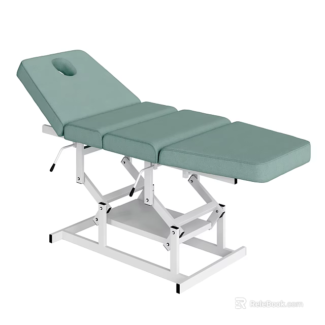 Massage Table With Light Green Padded Mattress And White Metal Frame 3d model 