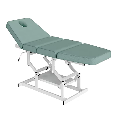 Massage Table With Light Green Padded Mattress And White Metal Frame 3d model