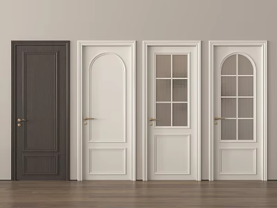 Dark Gray And White Hinged Doors With Glass Panels And Solid Designs 3d model