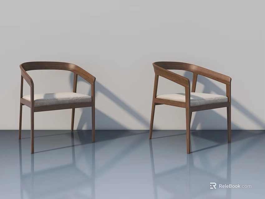 Two Brown Armchairs With Beige Cushions On Light Colored Floor Gray Background Shadows And Reflections 3d model 
