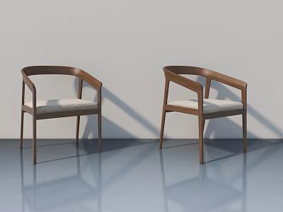 Two Brown Armchairs With Beige Cushions On Light Colored Floor Gray Background Shadows And Reflections 3d model