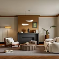 Modern Elegant Living Room Interior With Beige Sofa Round Coffee Table Fireplace And Plant