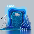 Fun Themed Display With LOGO Smiley Cloud Telescope Blue Wave And Mountain Decorations