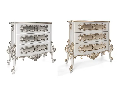 Classical Chest of Drawers with Silver and Gold Carved Details and Ornate Legs 3d model