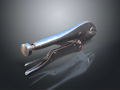 Silver Metal Clamp Tool With Reflective Surface On Dark Background 3d model