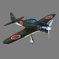 Green Fighter Jet Model with Red Circle Wing Markings and Propeller Design Features 3d model