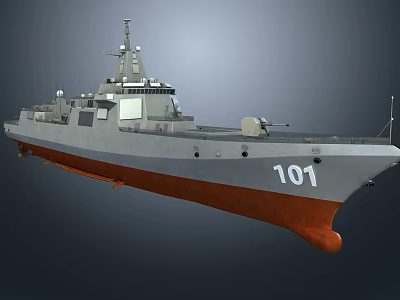 Modern Warship Exterior With Gray And Orange Hull And Number 101 On Deck 3d model