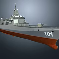 Modern Warship Exterior With Gray And Orange Hull And Number 101 On Deck