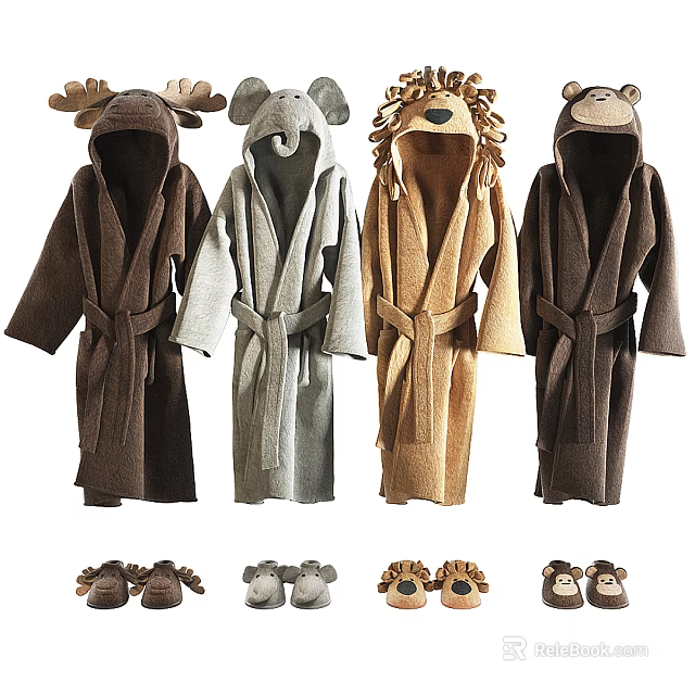 Cozy Animal Hooded Robes With Matching Slippers For Adorable Loungewear In Various Colors 3d model 