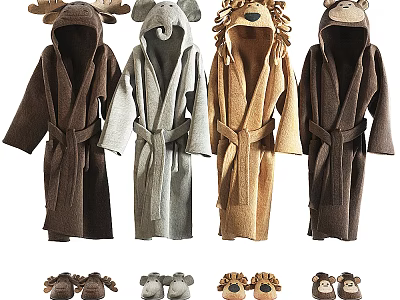 Cozy Animal Hooded Robes With Matching Slippers For Adorable Loungewear In Various Colors 3d model