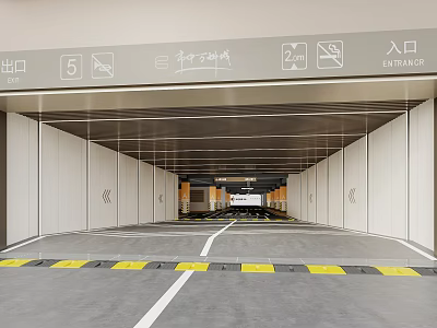 Modern Parking Garage Entrance With Clear Directional Signs And Yellow White Floor Lines 3d model