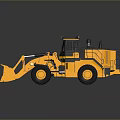 Yellow Heavy Duty Loader with Large Front Bucket and Black Tires on Reflective Surface