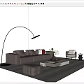Modern Brown Sofa and Coffee Table Set With Accent Chair Floor Lamp Ottoman Green Plant