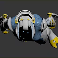 Futuristic Sci-Fi Character With Blue Silver Armor And Yellow Gloves Boots 3D Rendering