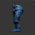 Blue Muscular Humanoid Figure Standing Pose Against Gray Gradient Background With Black Reflective Floor
