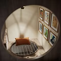 Kids Room Interior With Bunk Bed Netted Guardrail Wooden Stairs Orange Blanket And Picture Frames