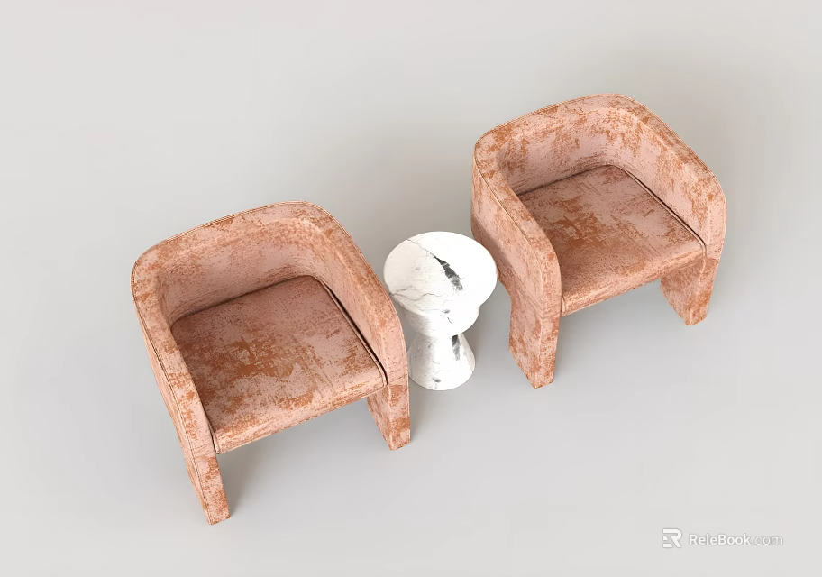Modern Home Furniture Two Light Brown Armchairs And White Round Coffee Table Set 3d model 