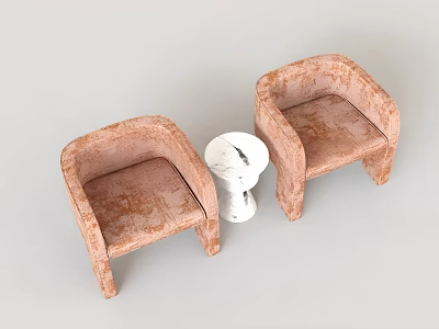 Modern Home Furniture Two Light Brown Armchairs And White Round Coffee Table Set 3d model