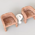Modern Home Furniture Two Light Brown Armchairs And White Round Coffee Table Set