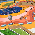 Children's Playground With Colorful Ground Maze Water Pool Trees And Interactive Areas