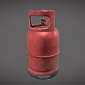 Red Gas Cylinder With Danger Sign And Flame Symbol On Gray Background