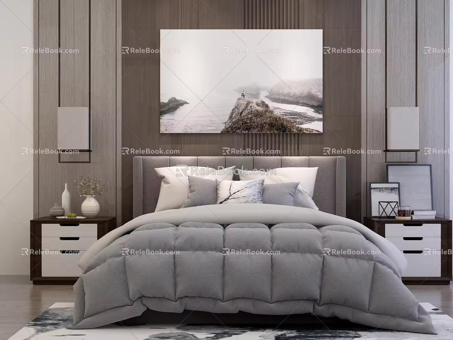 Modern background double bed combination 3d model