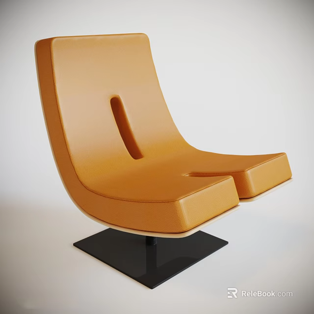 Modern Orange Leather Single Chair With Streamlined Design And Black Base 3d model 