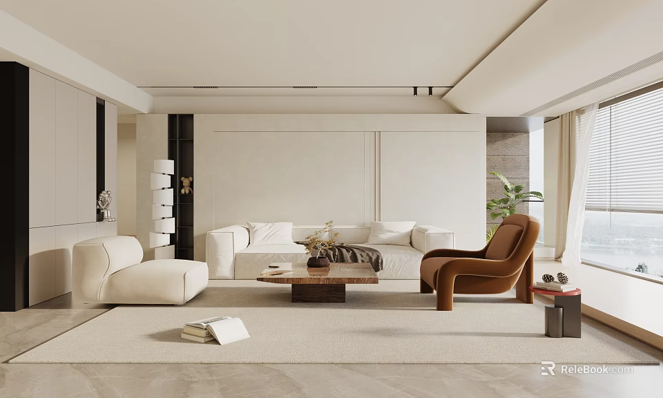 Modern Living Room Interior Design With Sofa Armchair And Coffee Table Rug 3d model 