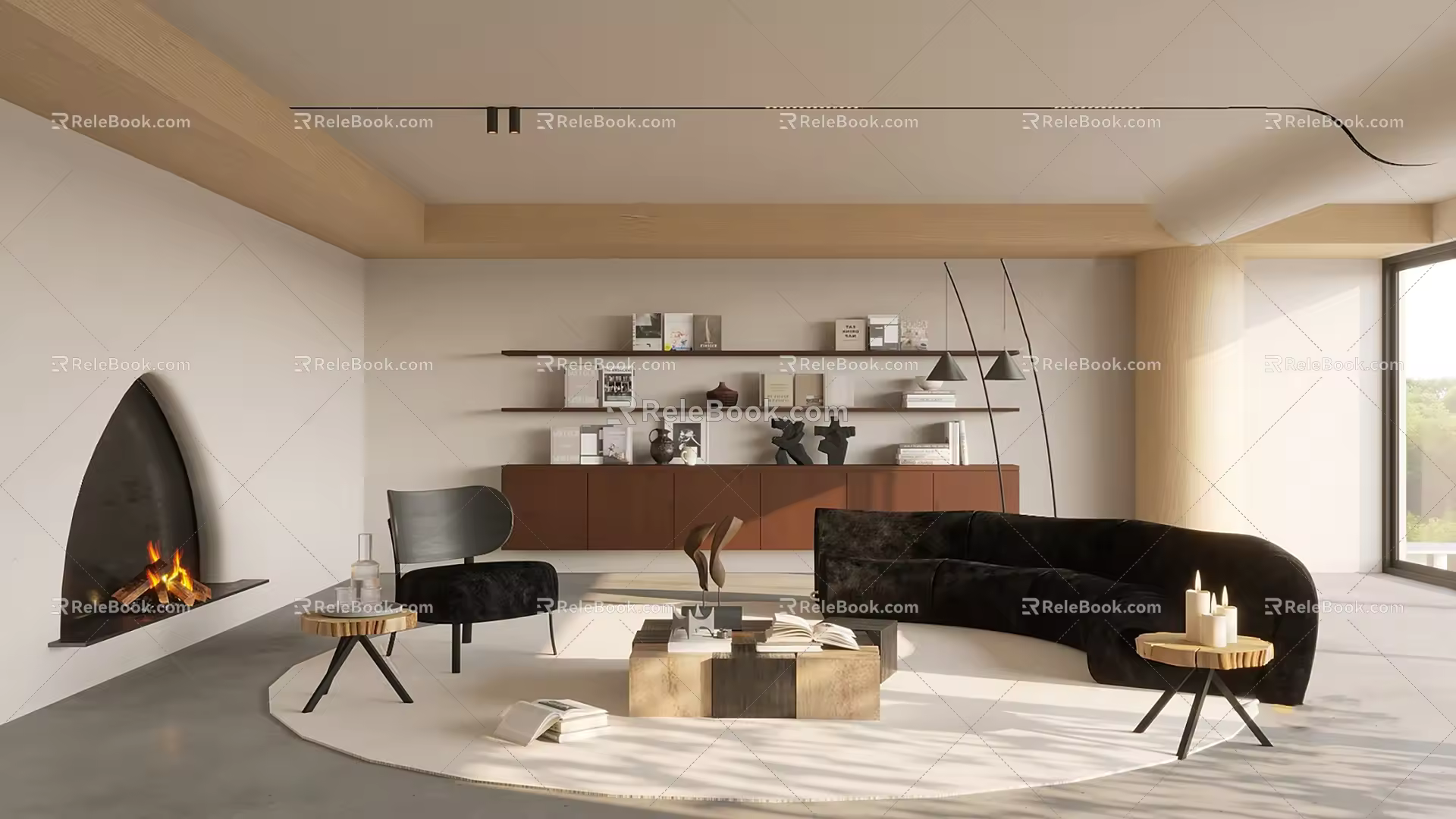 Quiet living room curved multi-person sofa single sofa coffee table combination floor lamp 3d model
