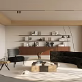 Quiet living room curved multi-person sofa single sofa coffee table combination floor lamp 3d model