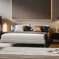 Modern Bedroom Interior With Large Bed Framed Wall Art And Floor-to-Ceiling Windows