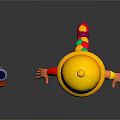Game Movie Character In Yellow Helmet Orange Top Red Shorts Purple Boots With Tool