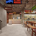 Nostalgic Industrial Style Hot Pot Restaurant Interior Design With Wooden Dining Sets And Food