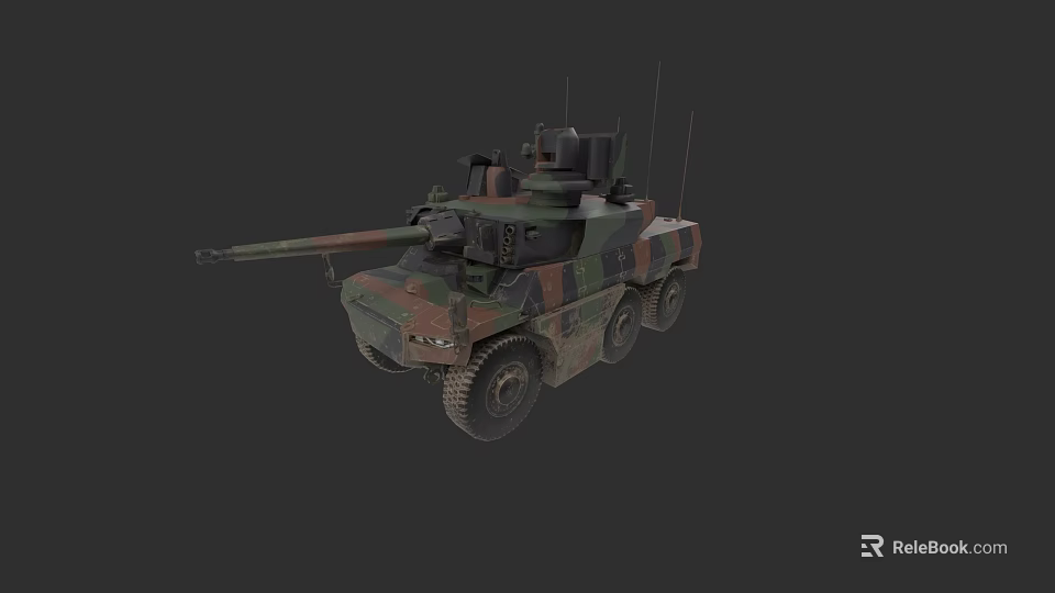 Modern Wheeled Military Tank With Camouflage Paint And Main Cannon 3d model 