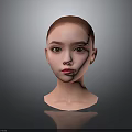 Realistic Woman Head With Short Hair Front View In Gray Background And Reflection