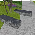 Garden Ornaments With Spiral Patterned Stone Slabs Lush Green Grass And Trimmed Shrubs