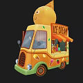 Colorful Ice Cream Truck With Large Cone On Top And Decorative Dessert Patterns