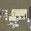 Modern Minimalist Living Dining Room With Beige Sofa Bookshelves Bar Counter And Natural Light