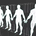 Multiple White Male Mannequins Arranged in Sequence Showing Progressively Muscular Body Types