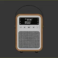 Portable Wooden Audio Speaker With Leather Handle Digital Time Display FM Radio And Control Buttons