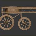 Vintage Wooden Hand Cart with Spoked Wheels and Rope Fastened Frame Structure