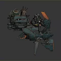 Futuristic Cyberpunk Motorcycle With Green Container Orange Baffle Mechanical Parts And Armored Rider