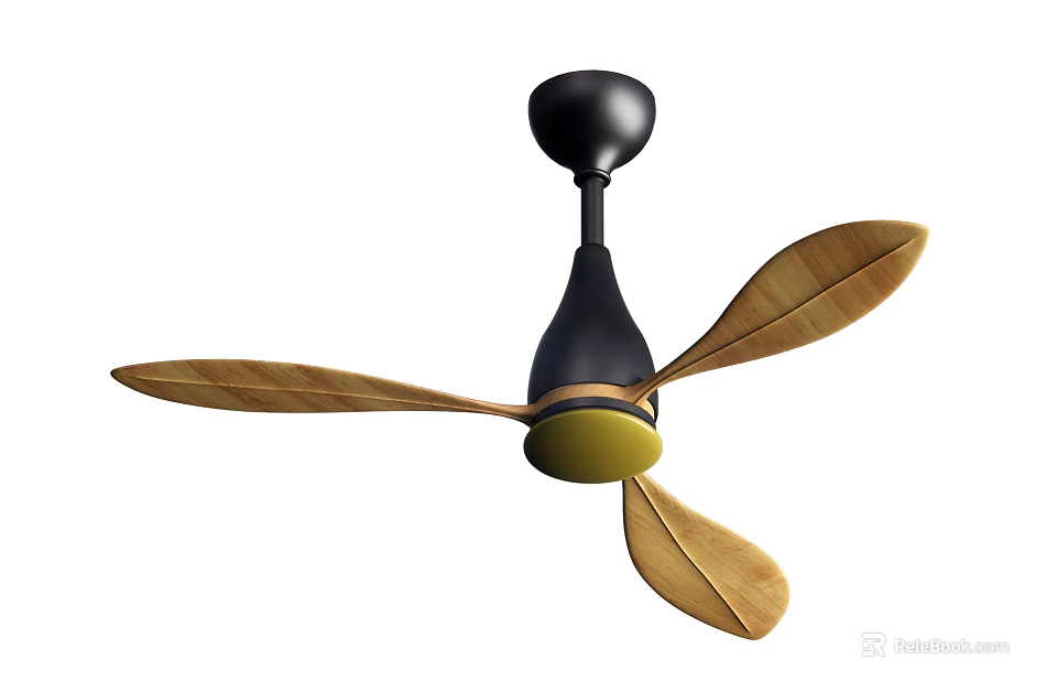 Modern Ceiling Fan With Black Base And Yellow Blades For Home Use 3d model 