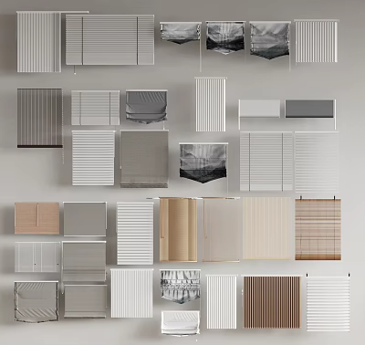 Various Modern Venetian Blinds In White Gray Beige And Wooden Styles For Home Window Decor 3d model