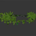 Cartoon Scenery With Green Plants Red Tree Trunks Palm Trees Vines Small Shrubs And Flowers