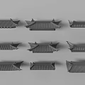 Traditional Chinese Architectural Components Featuring Various Ancient Roof Eaves Styles 3d model