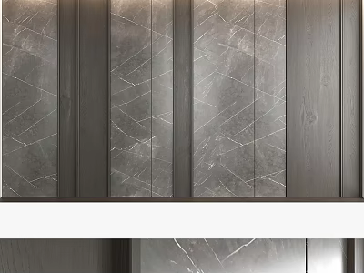 Modern Accent Wall Design With Marble Texture And Wooden Vertical Strips 3d model